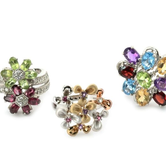 Vintage 925 Silver & Gems 4pcs Cuff Bracelet&Rings - Picture 3 of 9